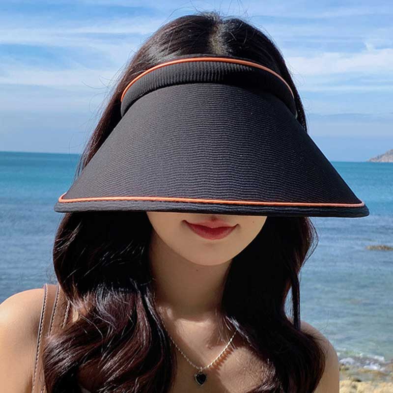 Summer Sun Hat for Women Elastic Adjustment Large Brim Empty Top Cap Trendy Ladies Tourism Vacation Leisure Sunscreen Beach Cap