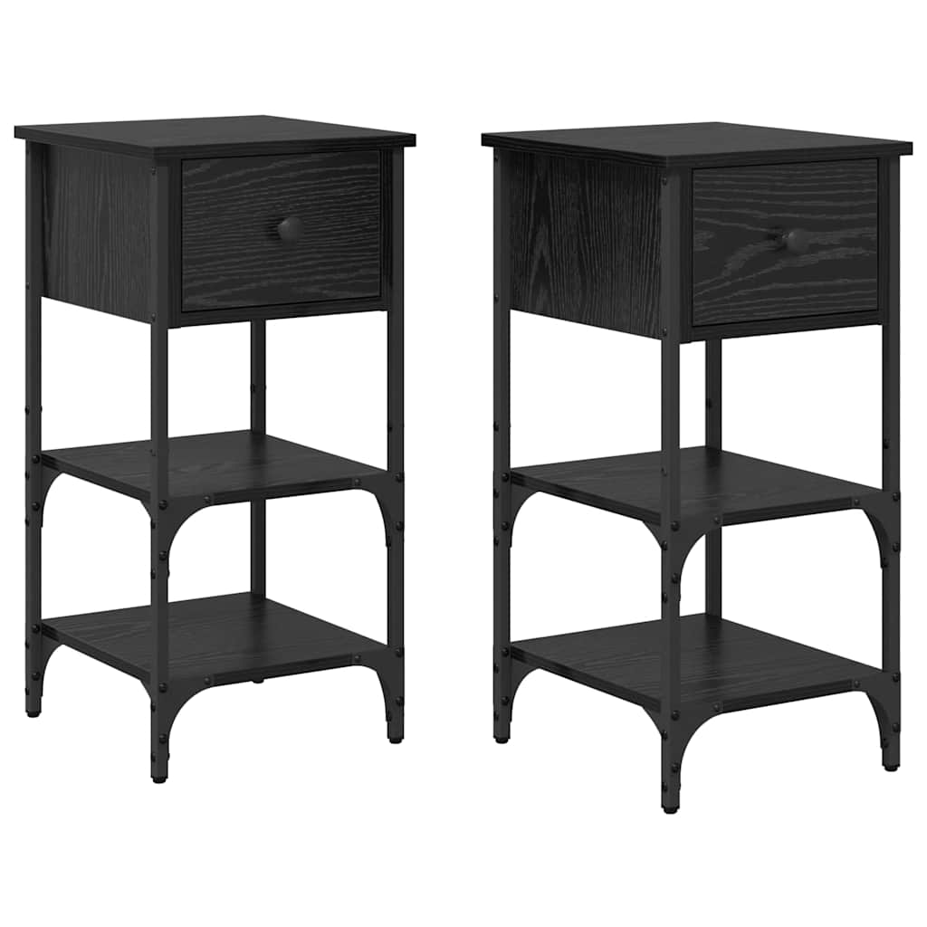 Nightstand 2 Pcs Black Oak Effect 33.5 X 36 X 70 Cm