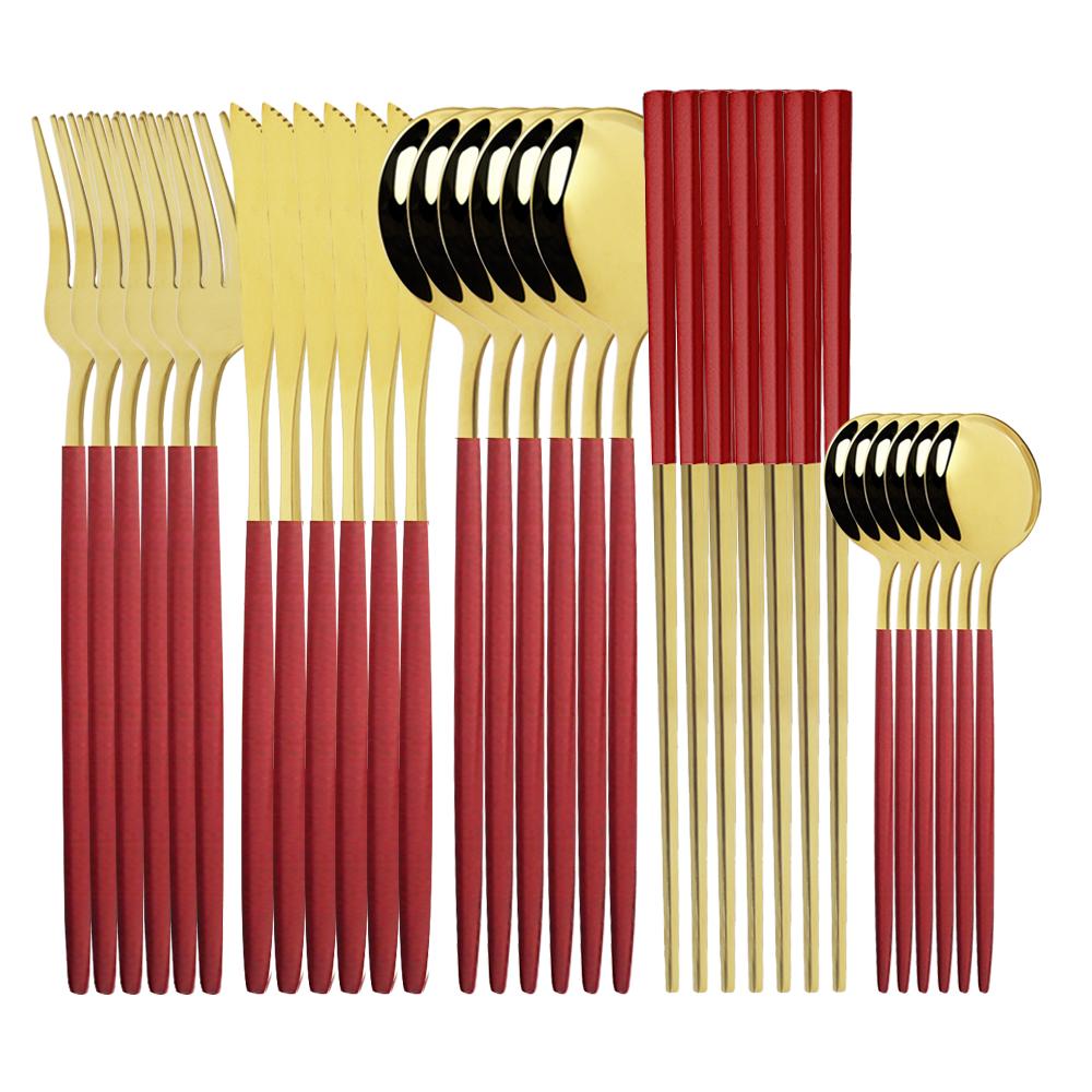 Set di posate occidentali Set di stoviglie Stoviglie in acciaio inossidabile Cucchiaio nero Forchetta Coltello Bacchette Set da cena Posate complete per la casa