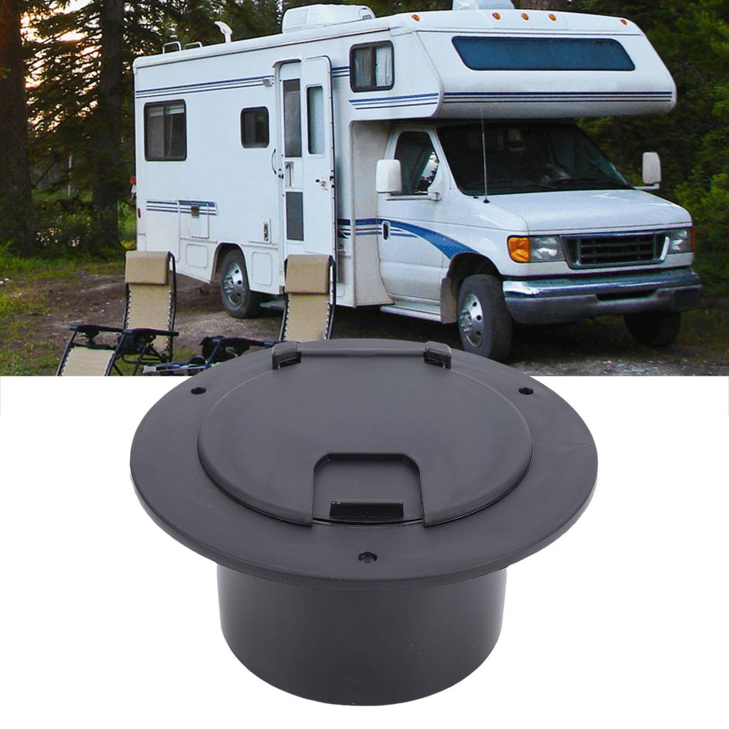   Round Electric Cable Cover Snap Lock Door, High Grade ABS Material, Easy Installation, Neat Look, 3-1Celsius2in Interface RV Trailer Black, For Outd