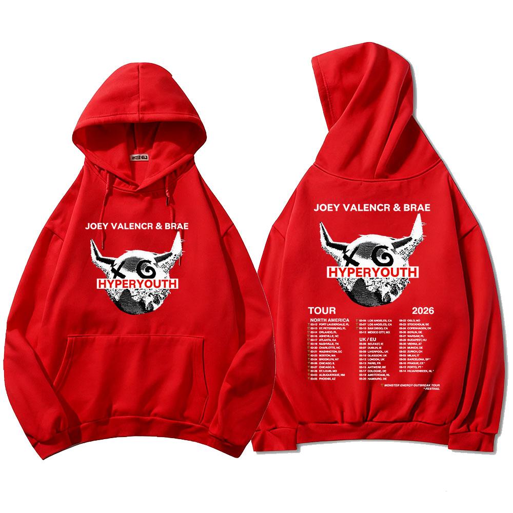 JOEY VALENCE & BRAE Hyperyouth Tour 2026 Hoodies Fleece Casual Long Sleeve Hooded Sweatshirt Heavy Mental Unisex Sudadera Merch