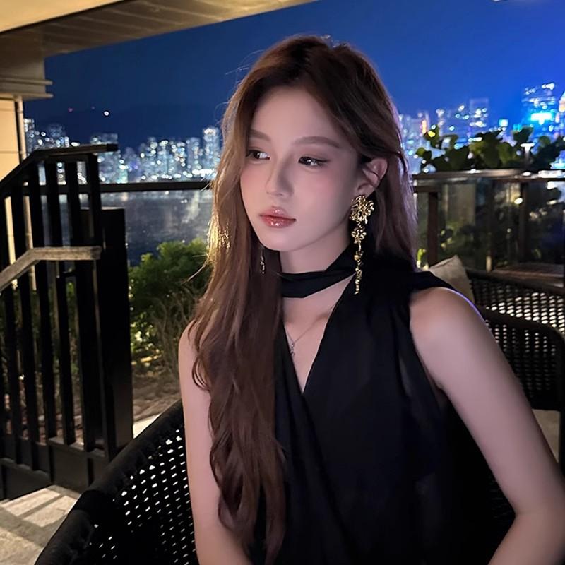 Французские Цветочные Серьги с Кисточками, Преувеличенные Ретро, Высококлассный Характер, Квадратное Круглое Лицо, Банкетные Серьги