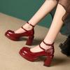 2024 Women's French Red Mary Jane Chunky Heel High Heels: Versatile Style for Skirts