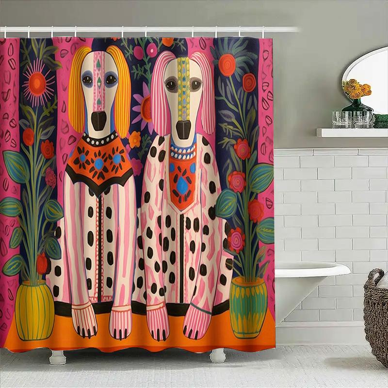 Vibrant Dogs Shower Curtain Set: Decorative Home Textile With Floral Patterns For Bathroom Multicolor Puppies Printed Shower Pan