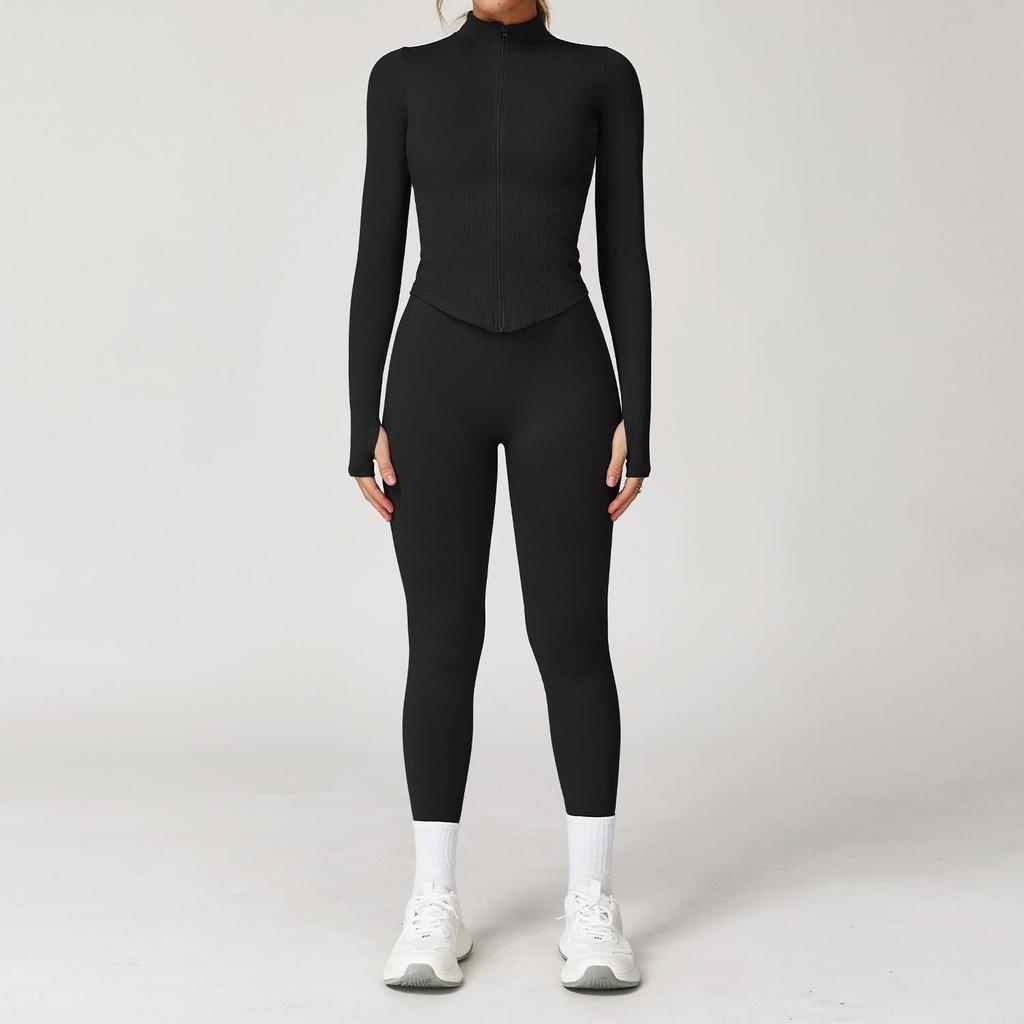 Damen Racerback Geripptes Yoga-Set: Nahtlose Taillenformende & Hüfthebende Fitnessbekleidung