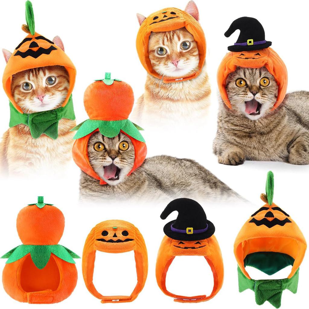 Cat And Dog Halloween Costumes, Halloween Pumpkin Hats, Adjustable Pet Headwear, Party Costumes, Dog And Cat Costume Accessories, 4-piece Set