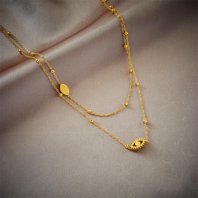 IFYOUOO Stainless Steel Multilayer 2in1 Eye Pendant Necklace For Women New Girls Clavicle Chains Jewelry Holiday Gifts