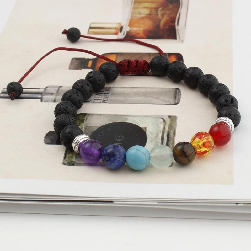 Seven Chakra Volcanic Stone Bead Bracelet: European-American Yoga Jewelry