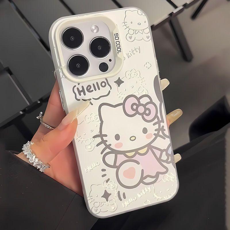 Cartoon Hello Kitty Bracket Holder Phone Case For Iphone 17 Pro Max 17 Air 16 15 14 11 12 13 Pro Max 16 Plus 16e 13 Mini Casing