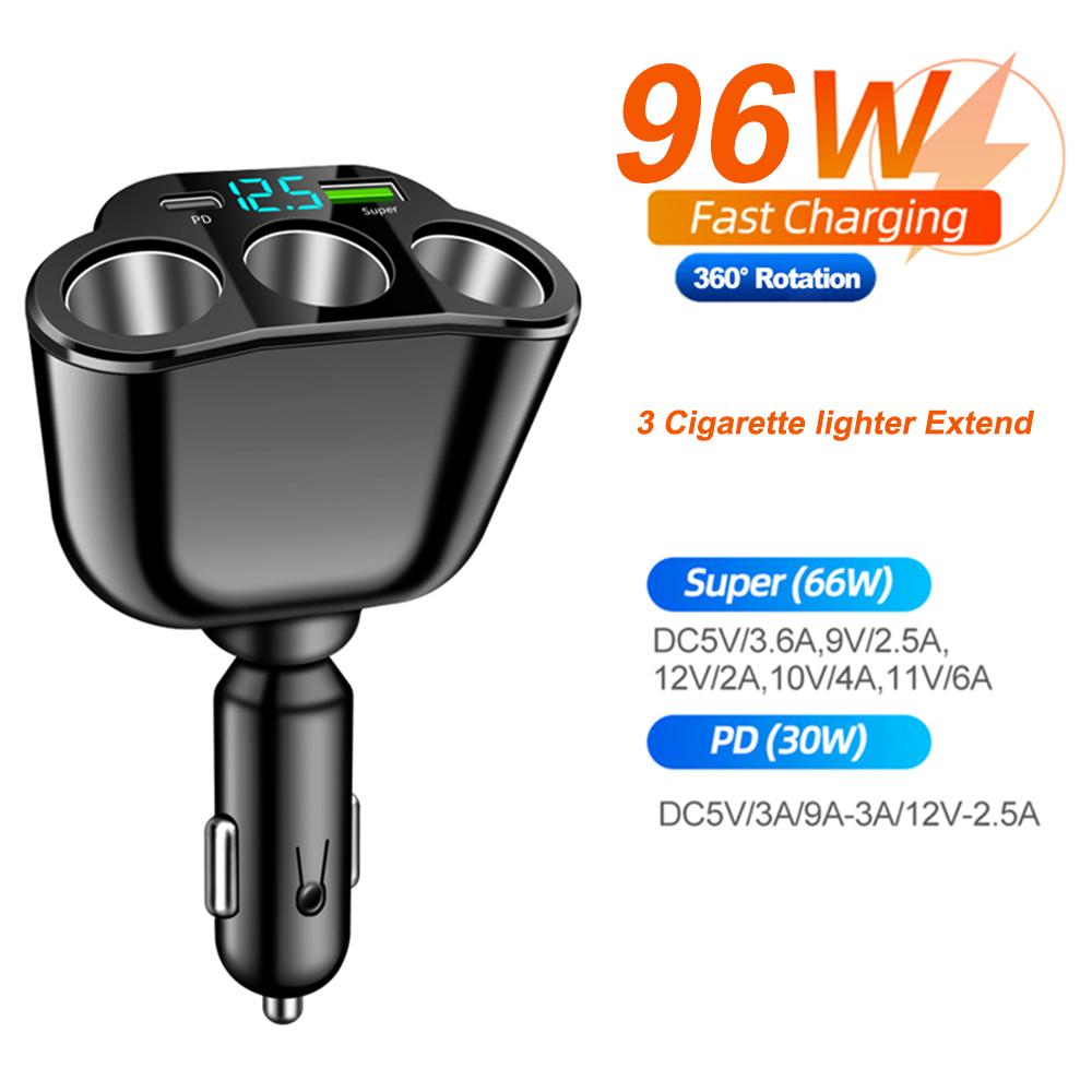 96-141W Car USB Type C PD QC3.0 Super Fast Charger 12V-24V Vehicle Cigarette Lighter Multiple Ports Universal Charging Adapter