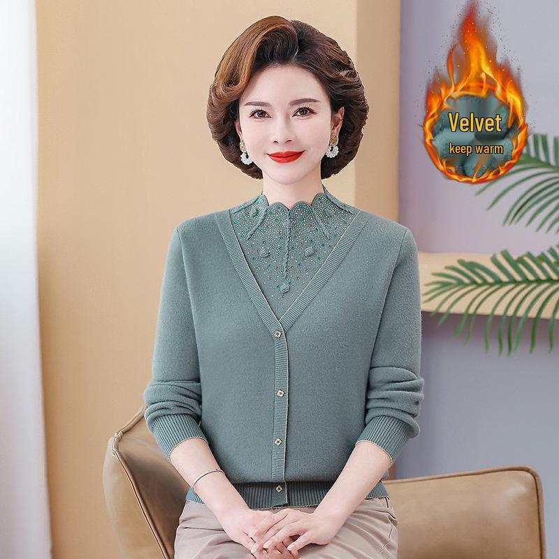 Cozy Velvet-Lined Sweater: Fashionable Base Layer for Middle-Aged & Elderly Women