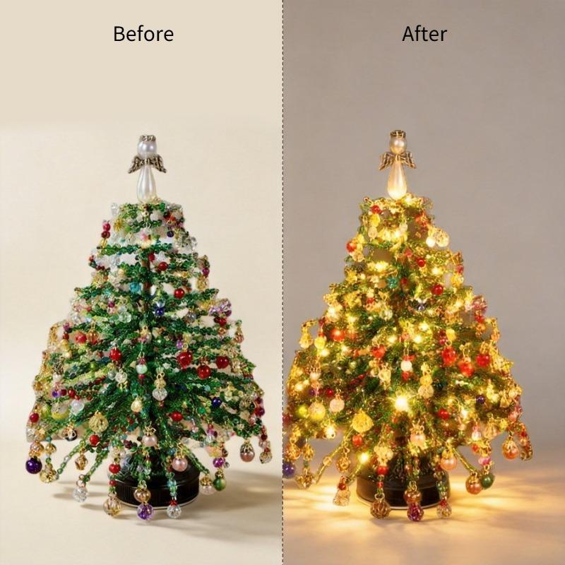 DIY Beaded Mini Christmas Tree Craft Kit, Color Pearl Desktop X‑mas Tree Ornament, Table & Bookshelf Decoration for Indoor Home Festival Decor