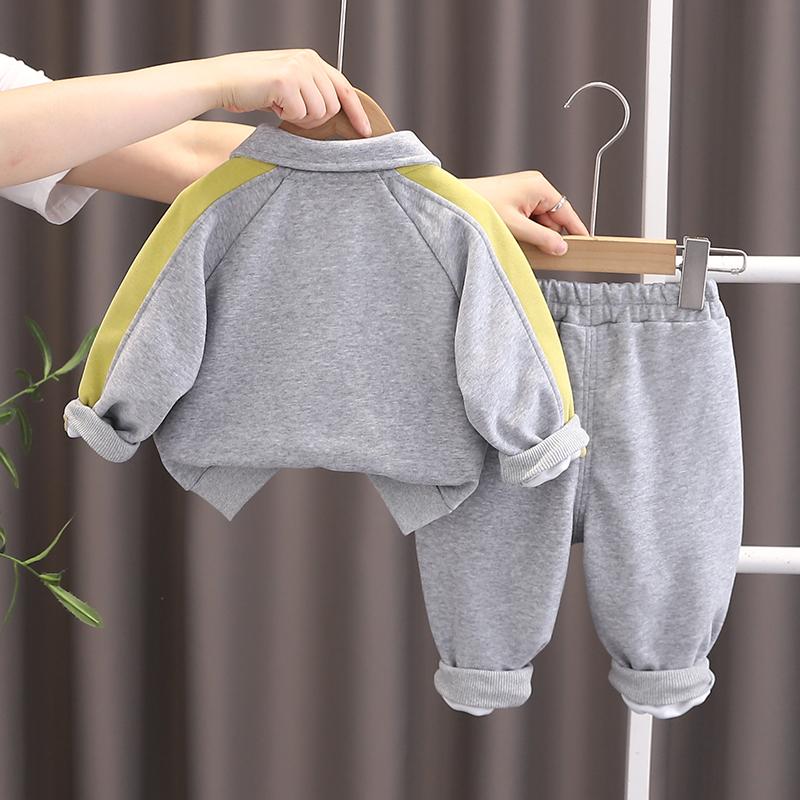 0-5-year-old boys' long sleeved 2-piece set, Children's collar printed hoodie+casual pants set, High-quality clothes for boys