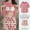 Korean Style Women's Cartoon Pajamas Set with Built-in Bra - Short-Sleeved, Loose, Plus Size, Summer Homewear