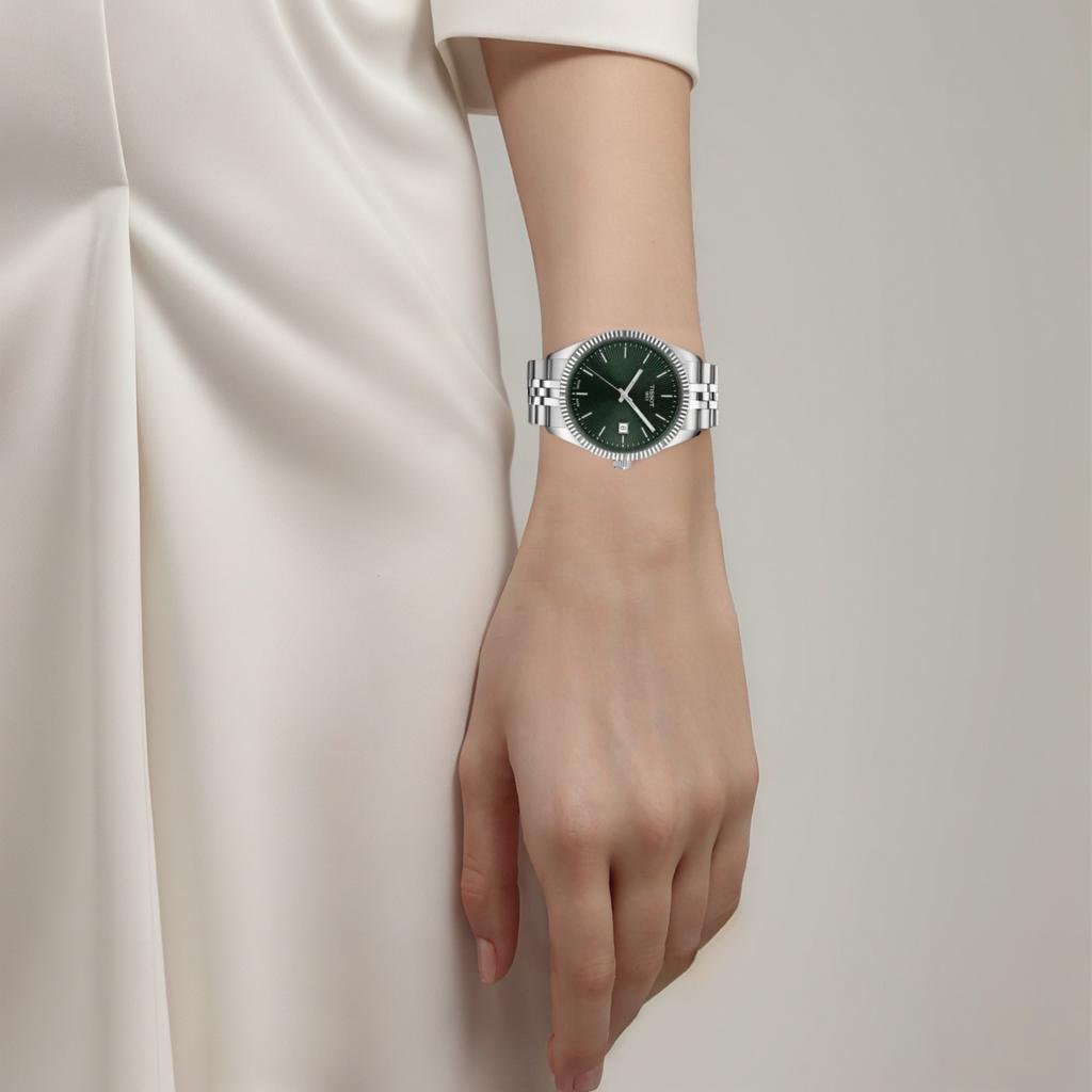 Tissot Halo Collection Quartz Movement 100m Water Resistance Unisex Watch 40mm Green Dial Stainless Steel Case T156.410.11.091.00