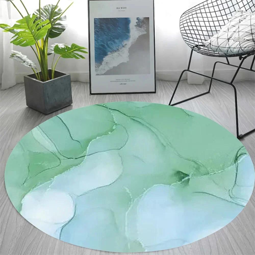 Pink Blue Marble Round Rug Abstract Modern Marbling Art Carpet for Living Room Bedroom Playroom Chair Rugs Non-slip Floor Mat