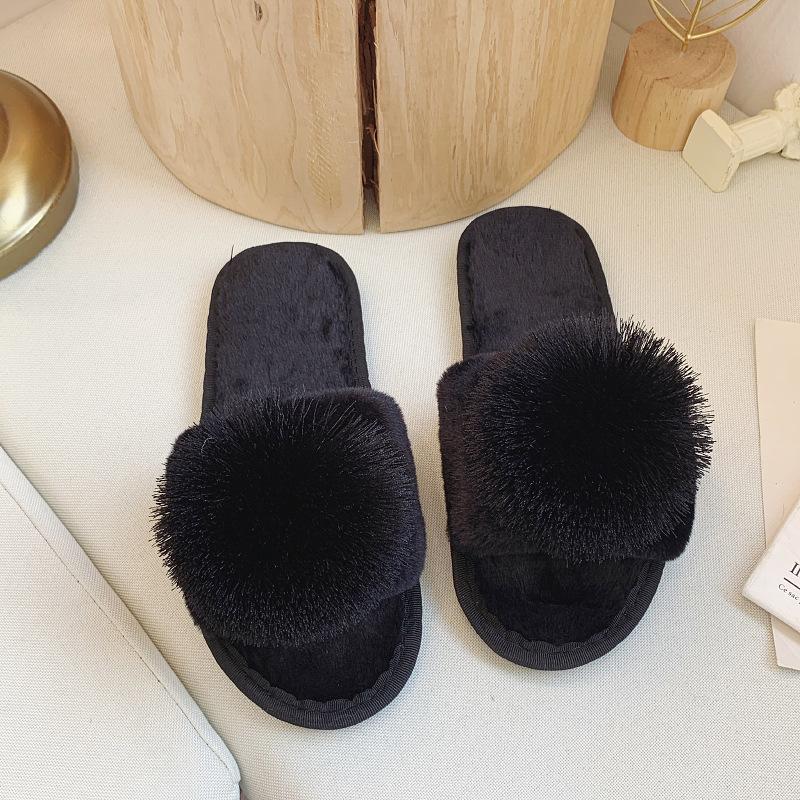 Fluffy slippers fluffy ball one-word mop large size indoor plush flat floor mop open-toed cotton mop