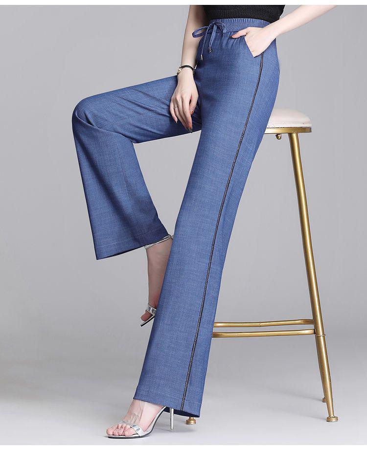 Women's Summer Tencel Wide-Leg Jeans - Thin Ice Silk, Straight Mom Style, New Middle-Aged.