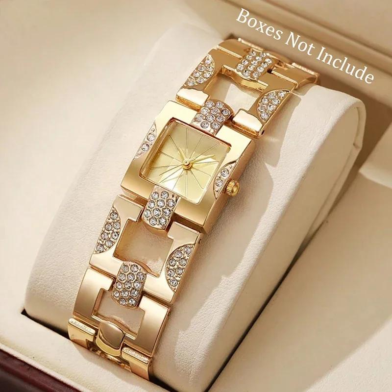 2pcs-Classic Retro Set Temperament Women's Bracelet Watch Square Bar Nail Women's Quartz Watch Bracelet Set