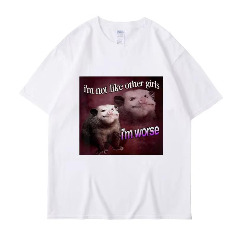 Смішна футболка з коротким рукавом для чоловіків з принтом опосума "Я не така, як інші дівчата, я гірша" Oversized Бавовняна Вуличний одяг