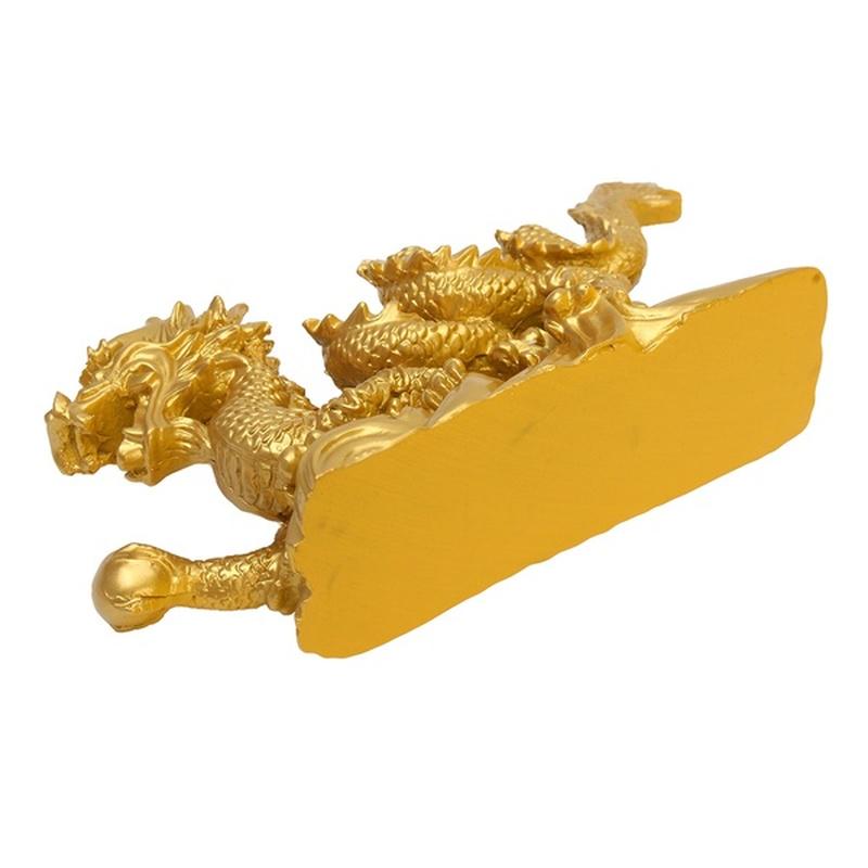 Chinese Geomancy Gold Dragon Staty Staty Ornament för tur och framgång