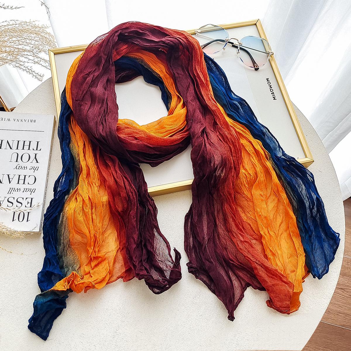 

Женский шарф Весенне-осенний шарф градиентной расцветки Универсальный однотонный мятый шарф-шаль 80*180cm
