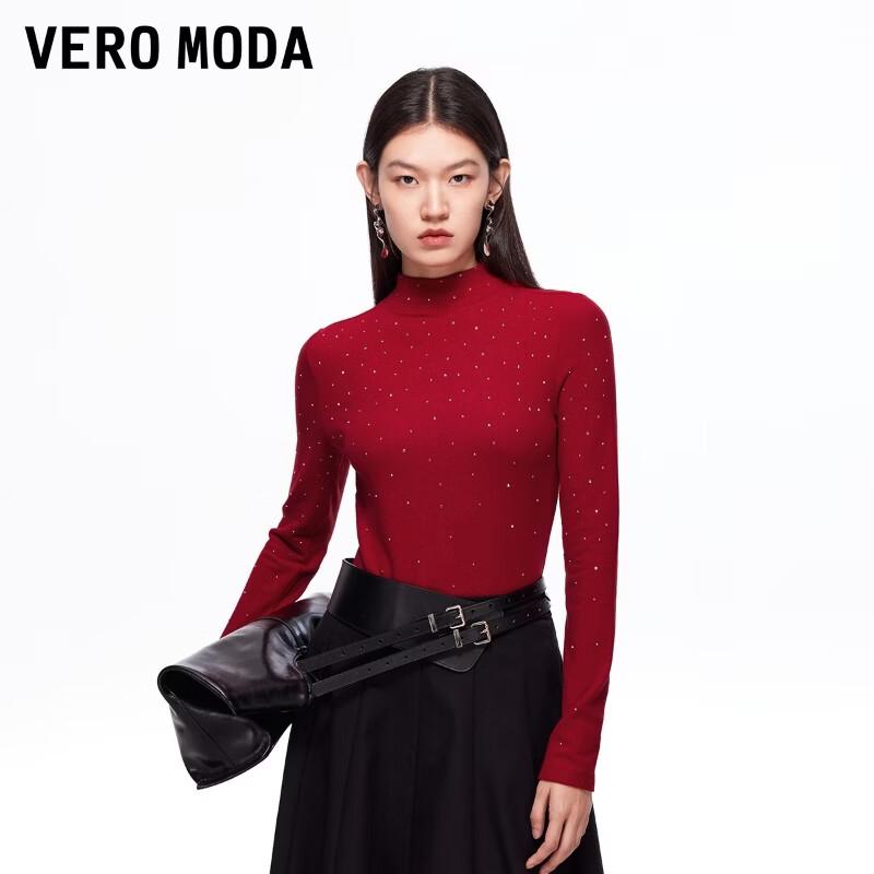 VEROMODA Rhinestone Semi-High Neck Slim Fit Long Sleeve Top S
