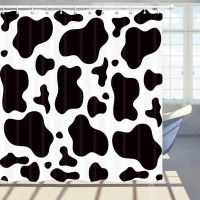 Cortina de ducha de animales de granja, patrón de vaca en blanco y negro, estampado de piel de animal, cortinas de baño, tela de poliéster, juego para bañera con ganchos