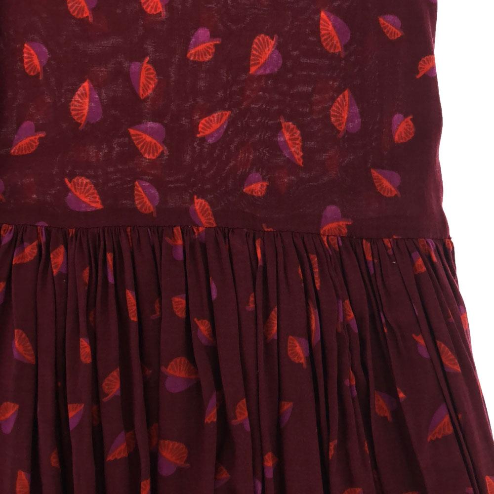 Karen Walker Leaf Pattern Long Sleeve Knee-length Dress 2 Red Series Women Used