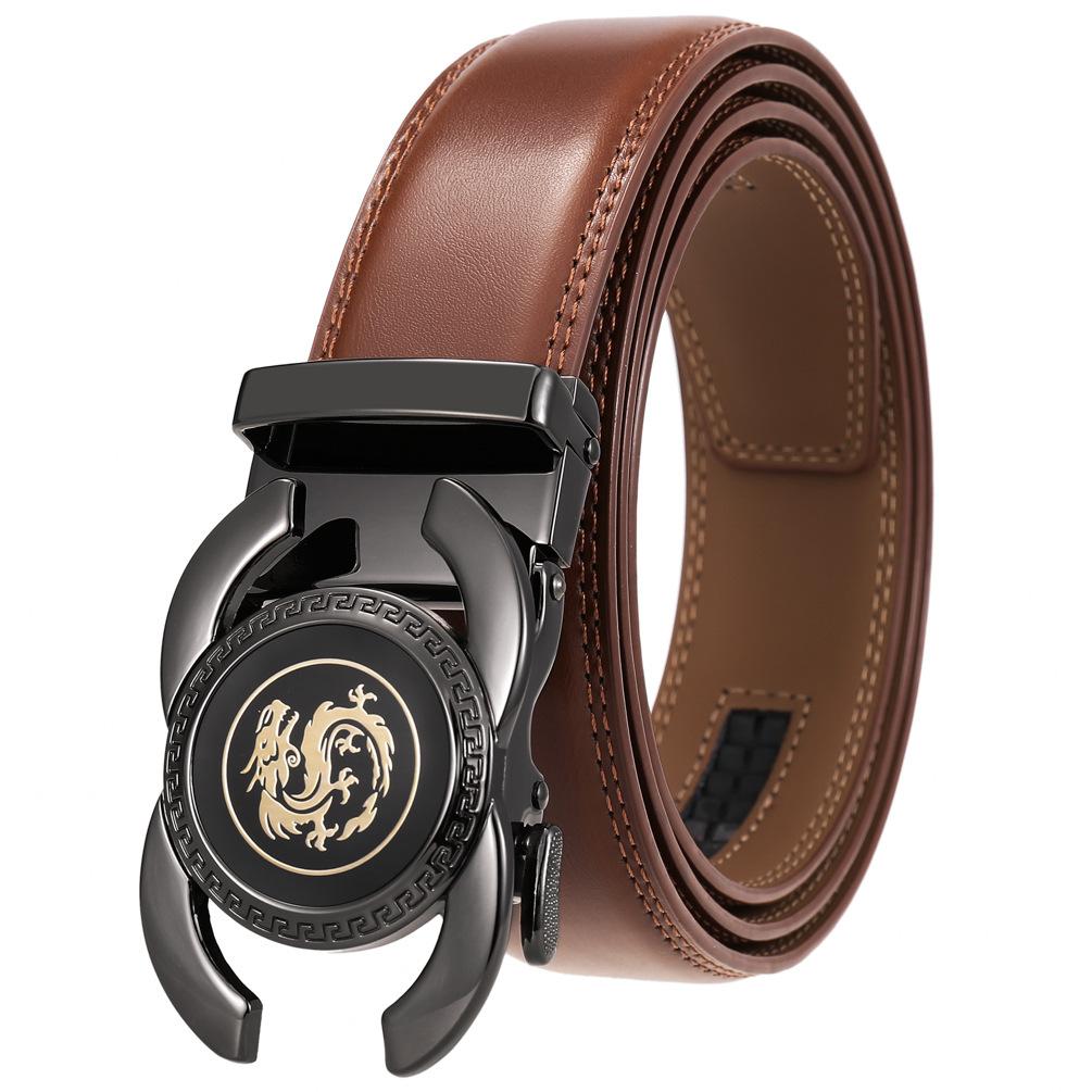1Pcs Fashion Trend Men'S Automatic Buckle, Versatile Alloy Buckle Belt, Two-Layer Cowhide Belt Ly36-33539-1