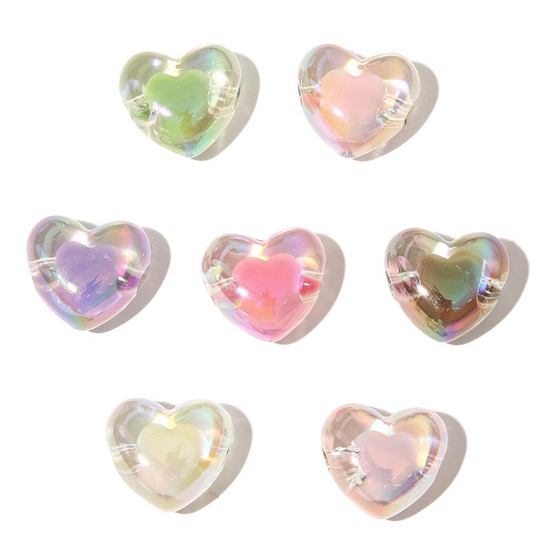 Irisierende Acrylherzperlen - Pfirsich, Transparent, DIY Schmuckzubehör