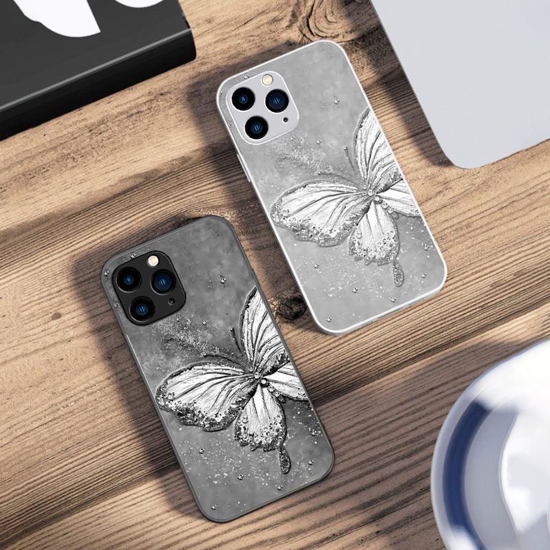 Fluture Curcubeu Verde Pentru IPhone 16 Pro Max 15 Pro 14 13 12 Mini 11 XS Max XR 7 8 Plus SE 2022 Carcasă Telefon din Sticlă Călită