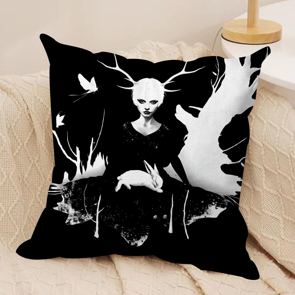 Black White Wonder Girl Cushion Cover Silky Short Plush DoubleSided Printed Pillow Case for Sofa All Seasons Home Decor Gift
