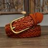 Men's Genuine Leather Braided Belt Cowhide Handmade Woven Pin Buckle Couple's Casual All-match Belt