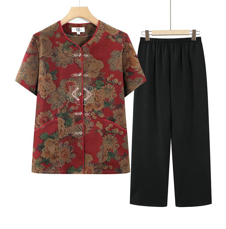 

Summer Tang Suit Set: Grandma s Two-Piece Floral Outfit for 60-70 Year-Old Ladies. XL (85-100 lbs) червоний