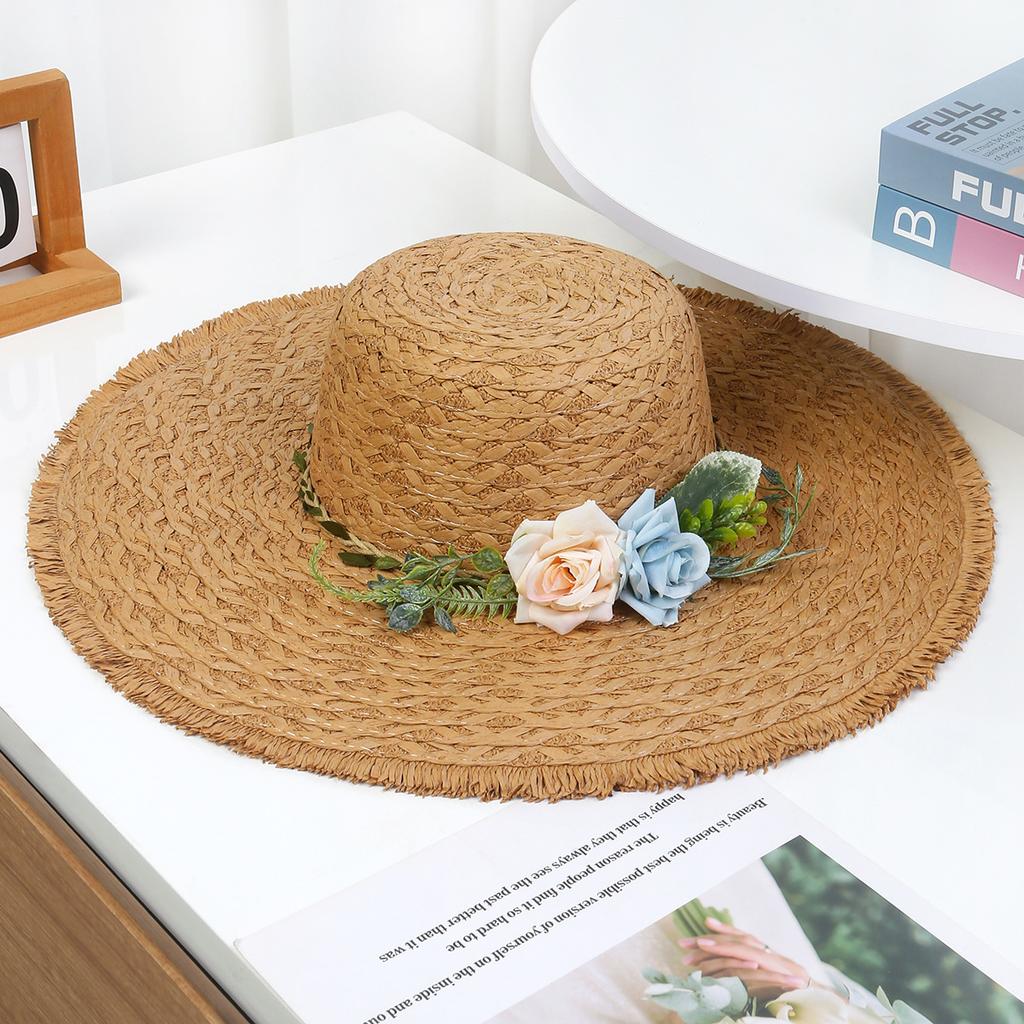 Lace Bow Straw Hat Women's Summer French Large Brim Sunscreen Hat Seaside Beach Vacation Sun Hat