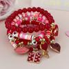 Ingemark 5Pcs/Set Christmas Sweet Romantic Red Heart Pendant Bracelets for Women CCB Elastic Chain Bangle New Year Party Jewelry