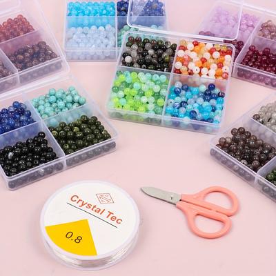 Kit de fabrication de bijoux en perles acryliques, boîte à 4 grilles de couleurs mélangées de 6mm, 440 pièces, fabrication de cadeaux de colliers et de bracelets faits à la main