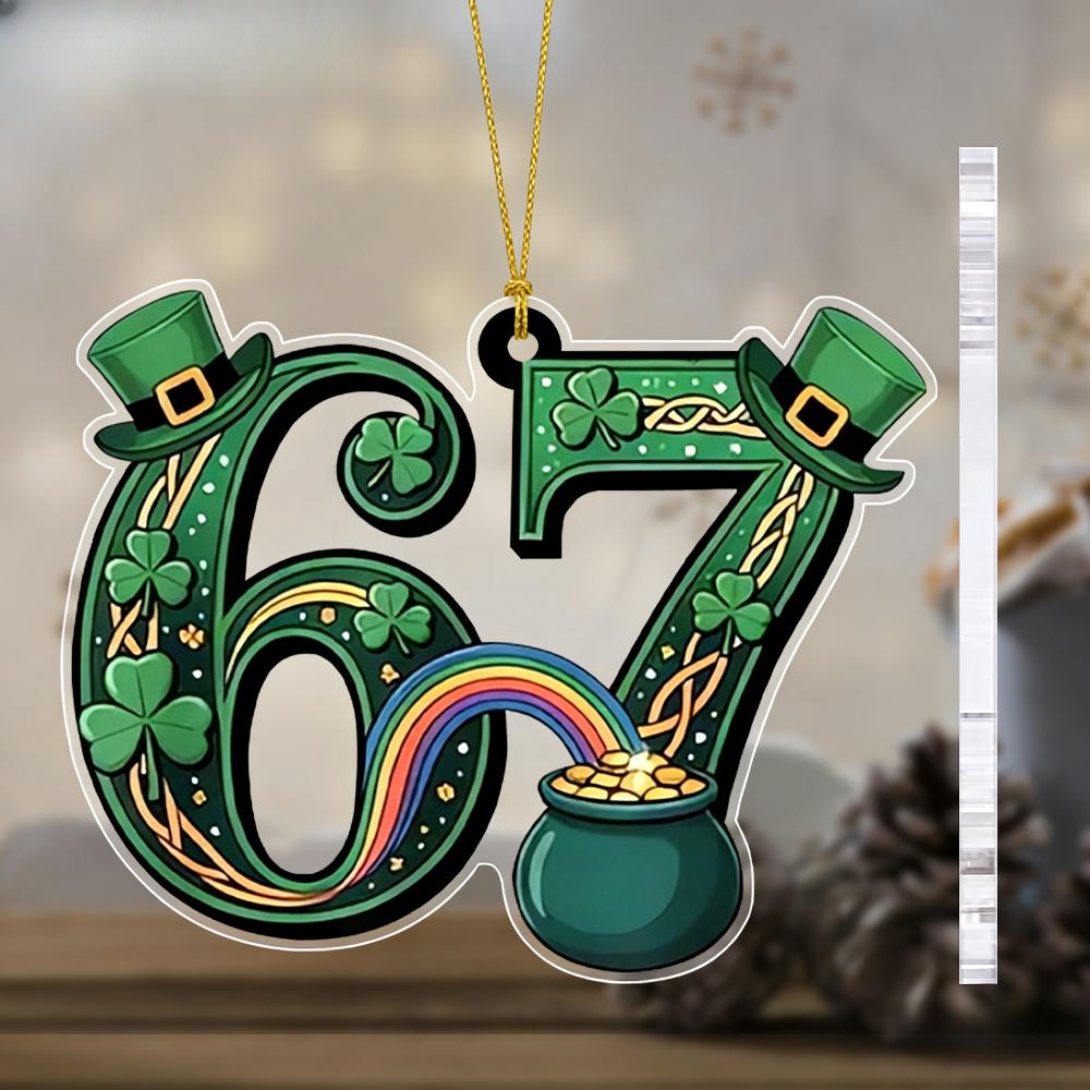  Lucky 67 Number Pendant - St. Day Acrylic Hanging Decor with Rainbow & Pot of Golden, Lucky for Irish, Spring Festival Gift Suitable For, Cafe, Bar