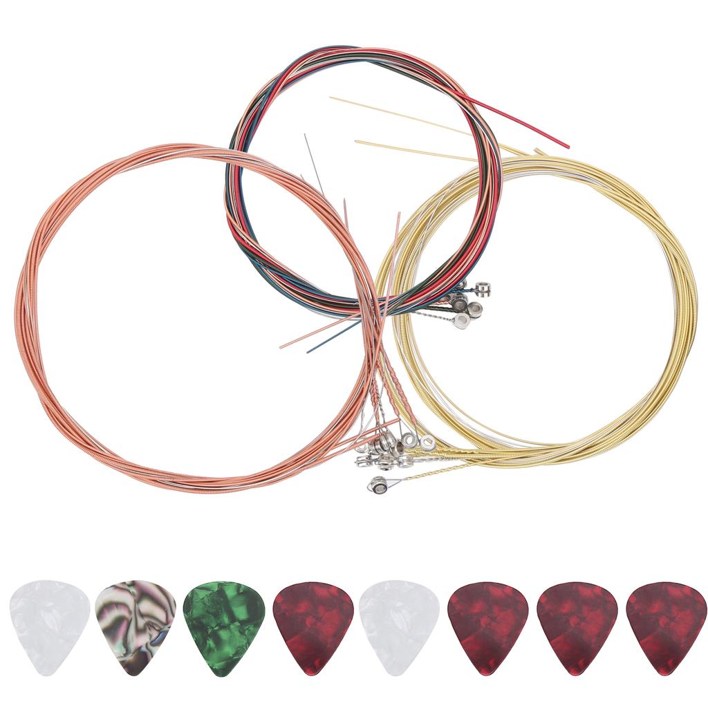 3 Set Acoustic Guitar Strings Steel Replacement 8Pcs Celluloid Picks for Performers Zxs0002