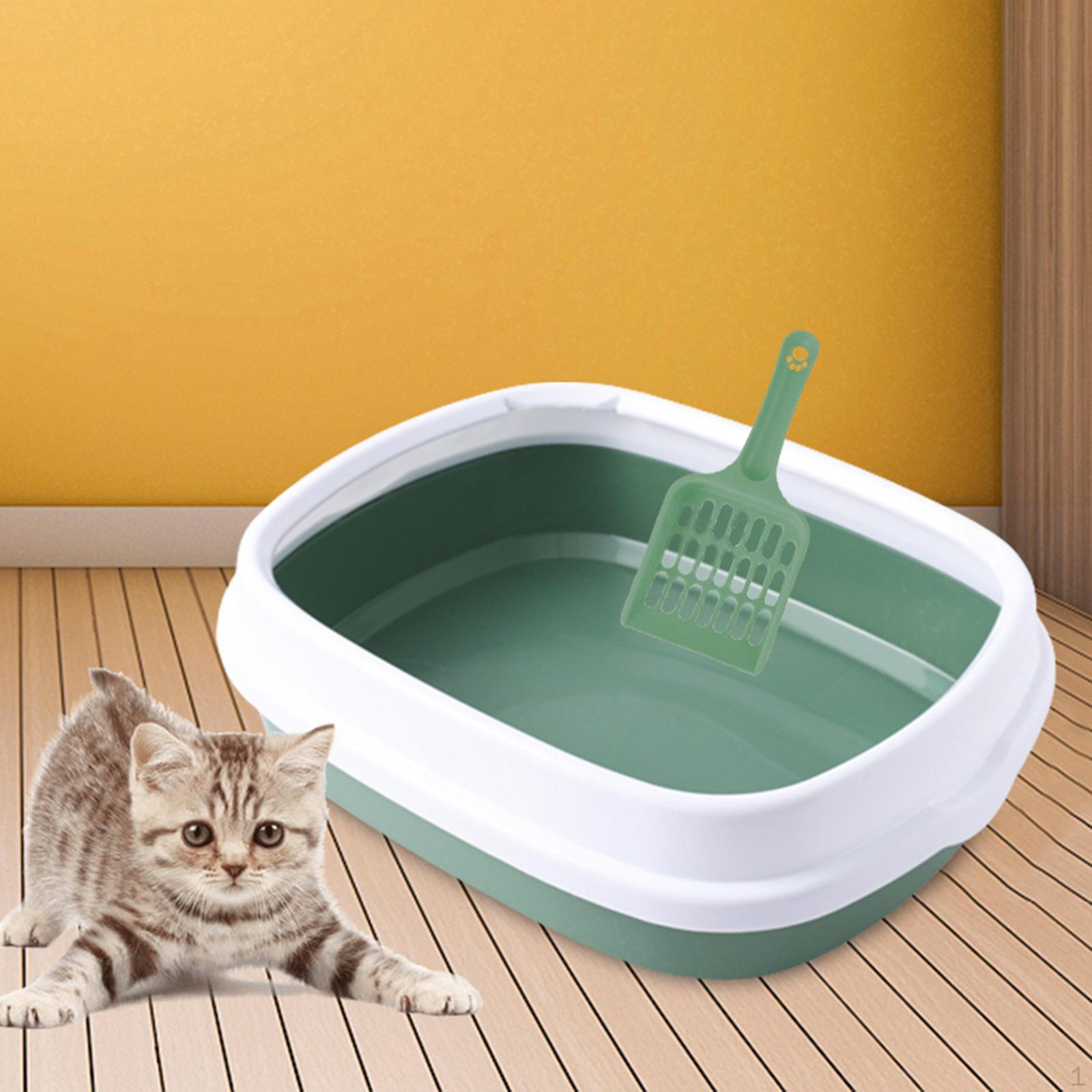 

Cat Bed Pan Semi Litter Box Splashproof Portable with Durable Kitten Sandbox Pet Toilet for Green