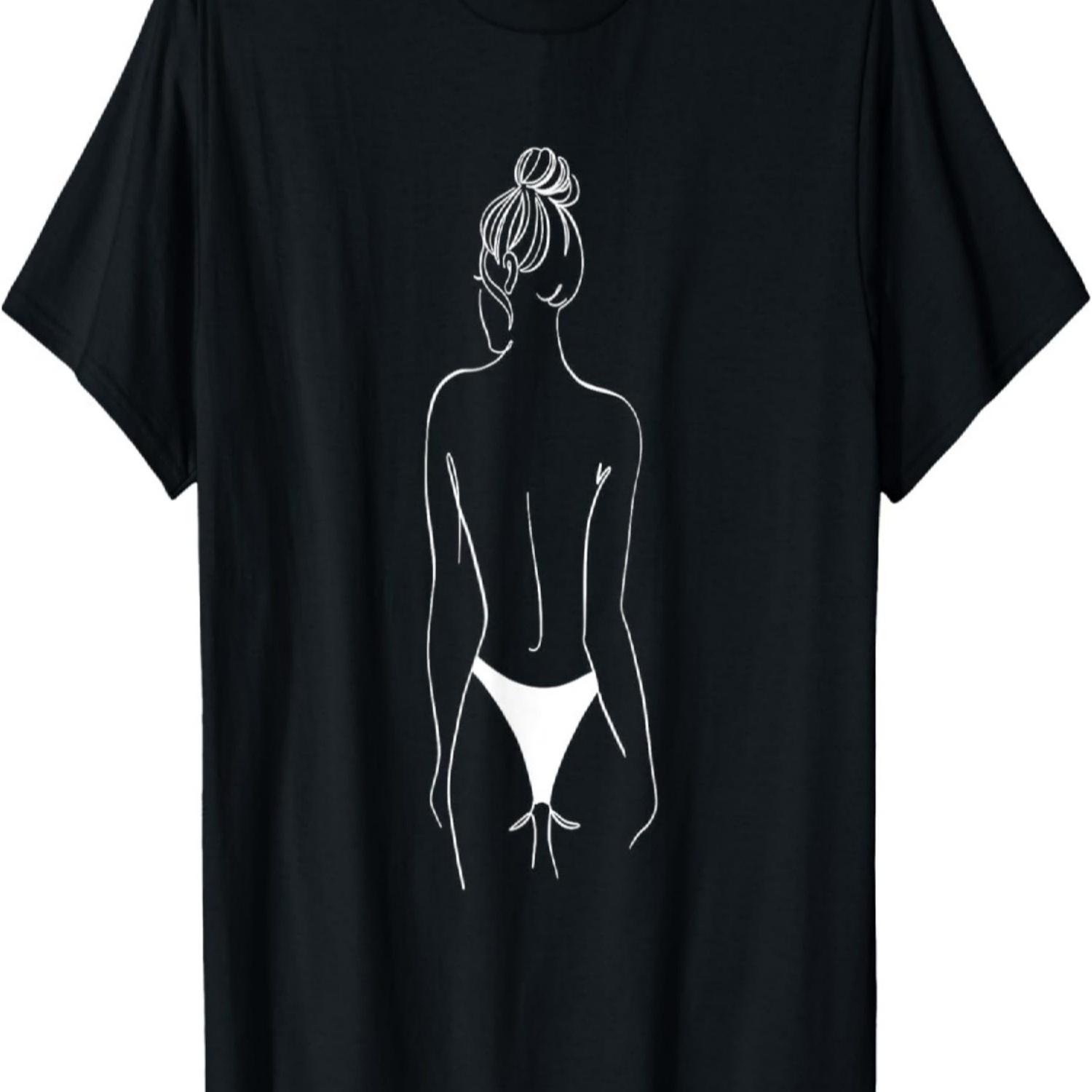 Sexy erotic woman motif T-shirt line art tattoo template T-Shirt S чёрный
