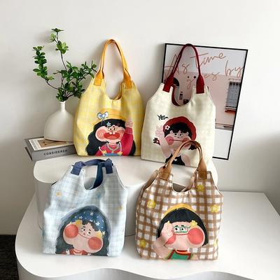 Cartoon Graffiti Illustration Large Capacity Canvas Bag Girl Funny Hand Drawn Comic Handheld Shoulder Bag Tide