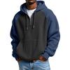 Fashion Patchwork Mens Hoodies Vintage Contrast Color Waffle Textured Hooded Sweatshirts Spring Fall Casual Men Loose Hoodie