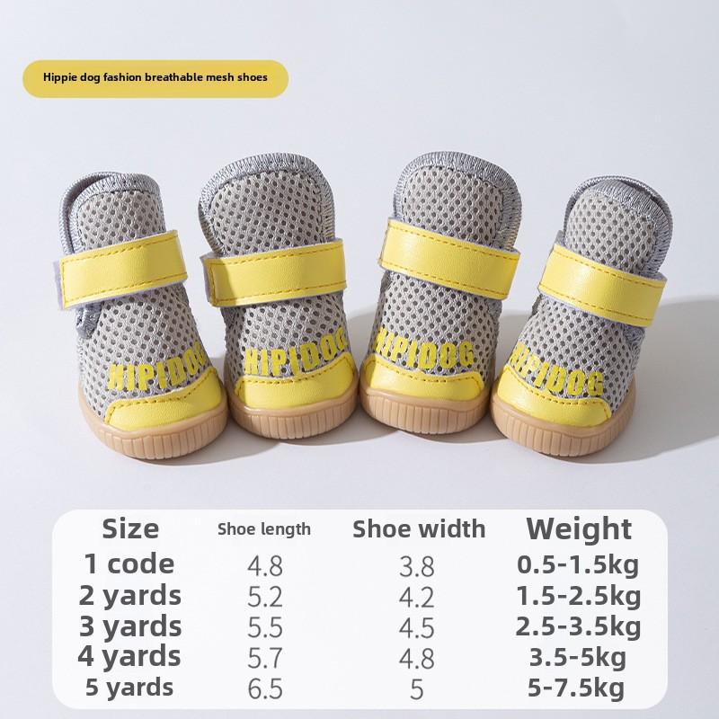 

Модная обувь для собак Four Seasons Breathable Mesh Pet Shoes с нескользящей подошвой из говяжьих сухожилий, износостойкая, устойчивая к падению, обувь для плюшевых мишек size 1