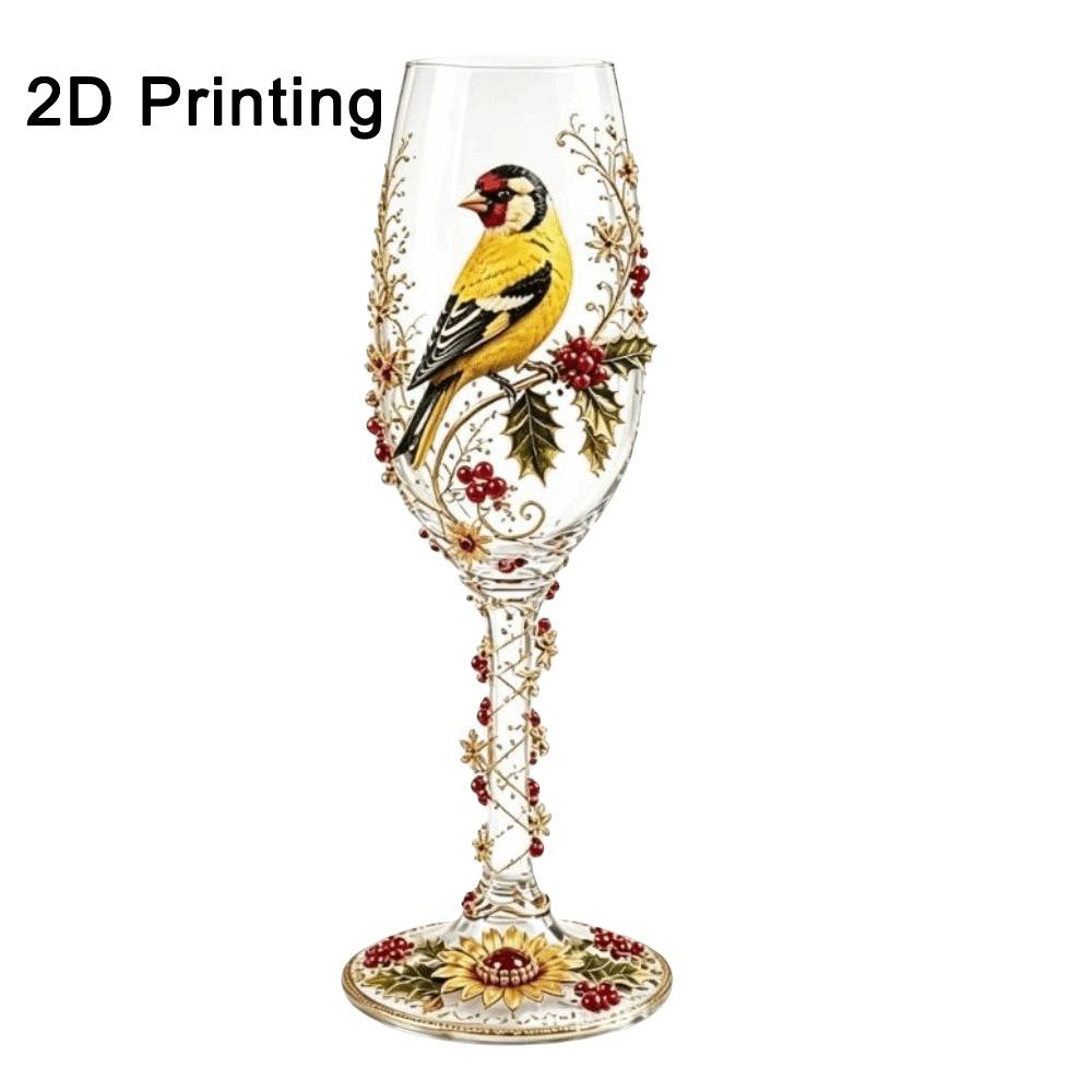2D Printing Pattern Christmas Wine Glass Red Berries Xmas Bird Cup Bird Glass Goblet Party