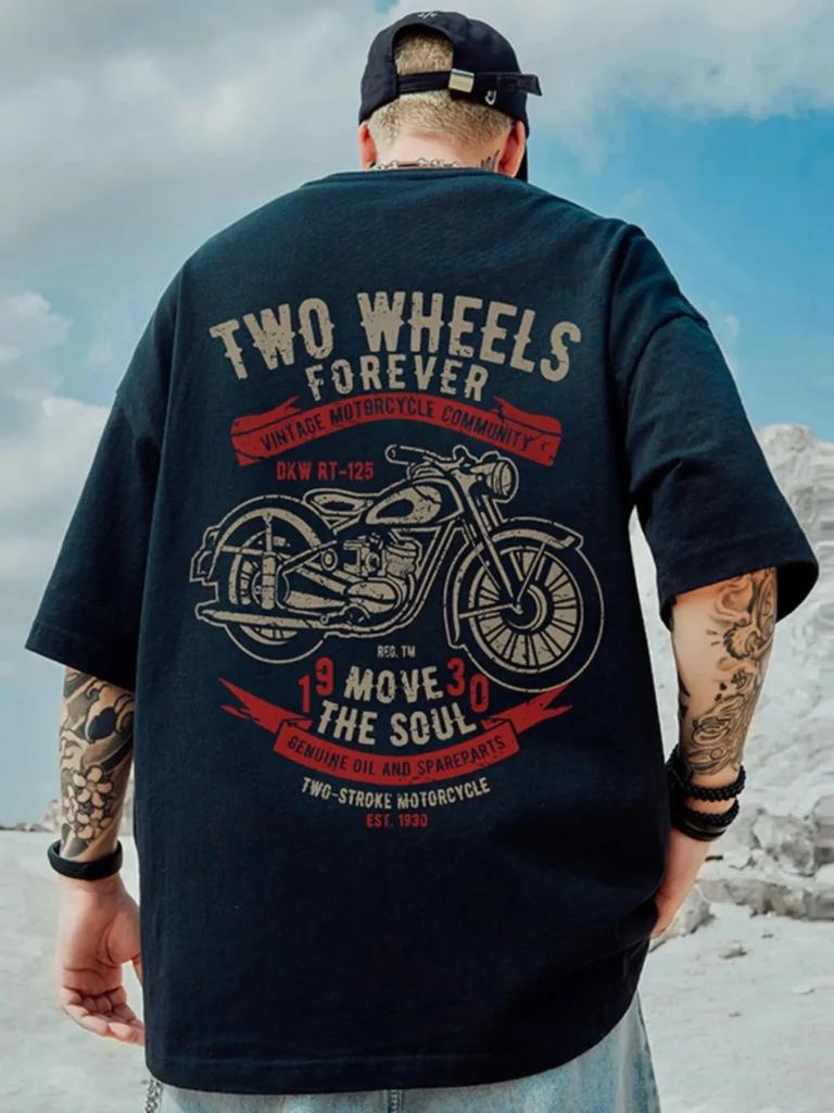 Summer High Quality 100% Cotton English Letter Motorcycle Print Top Breathable Sports Gym Men's Fashion Round Neck T-shirt