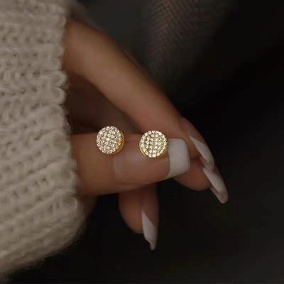 S925 Sterling Silver Diamond Circle Ear Studs Women's Japanese Minority Design High-Grade Light Luxury All-Match Earrings