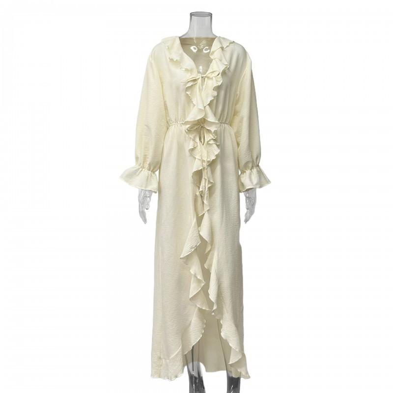 

Casual Lazy Style New Ruffled Lace Design Long-sleeved Loose Robe Cardigan Europe America L абрикосовый