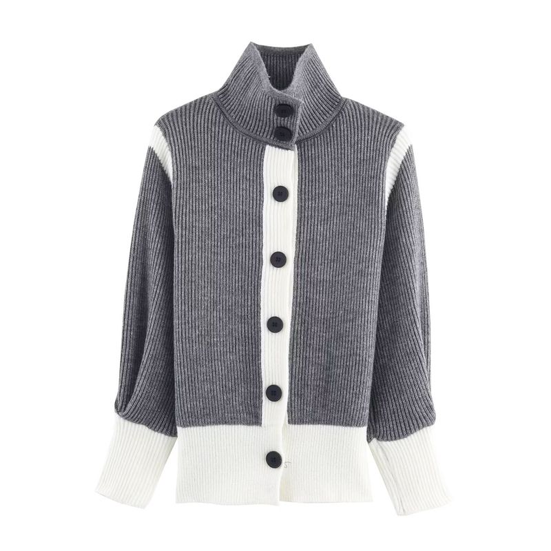 Za New Fall Women's Clothing 2025 Fashion Wind Stylish Fashion Color Contrast High Collar Loose Knitted Cardigan Top